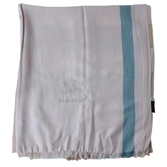 BURBERRY Solid Monogram Logo Multifunctional Nova Pashmina Fringe Pink SHAWL - Picture 1 of 8